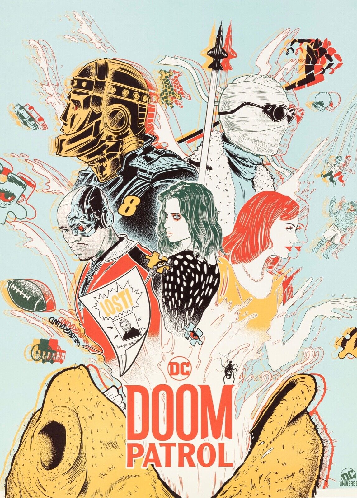 DOOM PATROL – AFFICHE VINTAGE CINÉMA RÉTRO, 2019, BRENDAN FRASER & ABIGAIL SHAPIRO