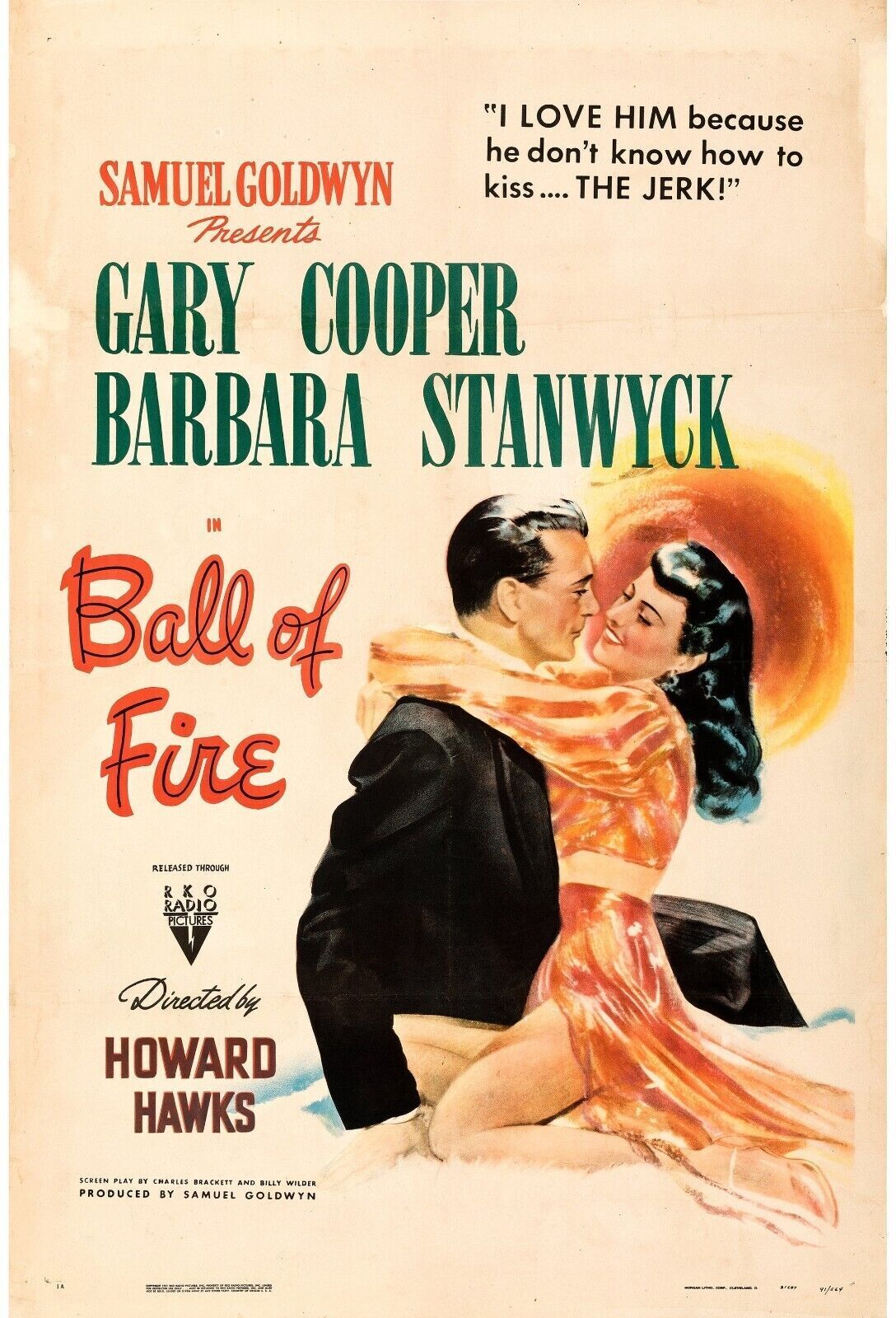BOULE DE FEU, GARY COOPER, BARBARA STANWYCK, 1941, REPRO MOVIE POSTER, VINTAGE, HQ