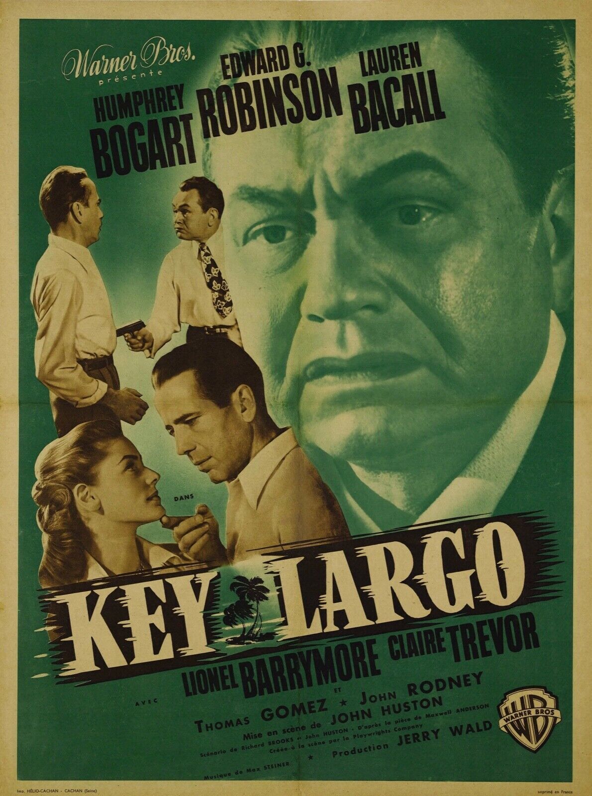 KEY LARGO, BOGART, BACALL, 1948, REPRO AFFICHE CINEMA VINTAGE