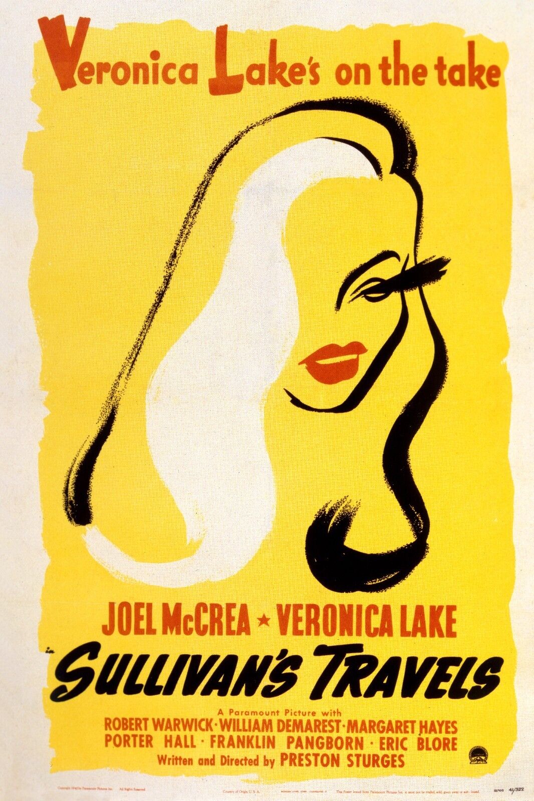 LES VOYAGES DE SULLIVAN, SULLIVAN'S TRAVELS, VERONICA LAKE, 1941, Repro Affiche Cinéma, HQ