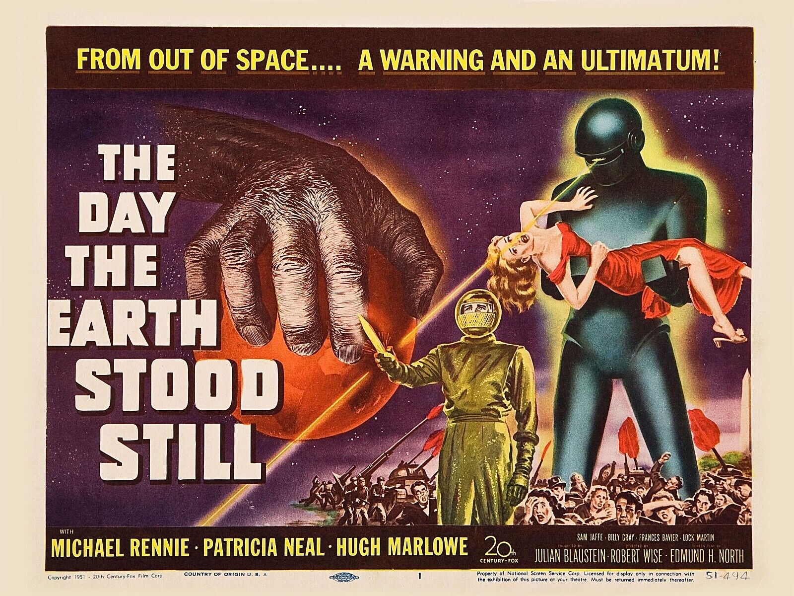 LE JOUR OÙ LA TERRE S’ARRÊTERA, MICHAEL RENNIE, 1951, REPRO AFFICHE DE CINÉMA, VINTAGE HQ