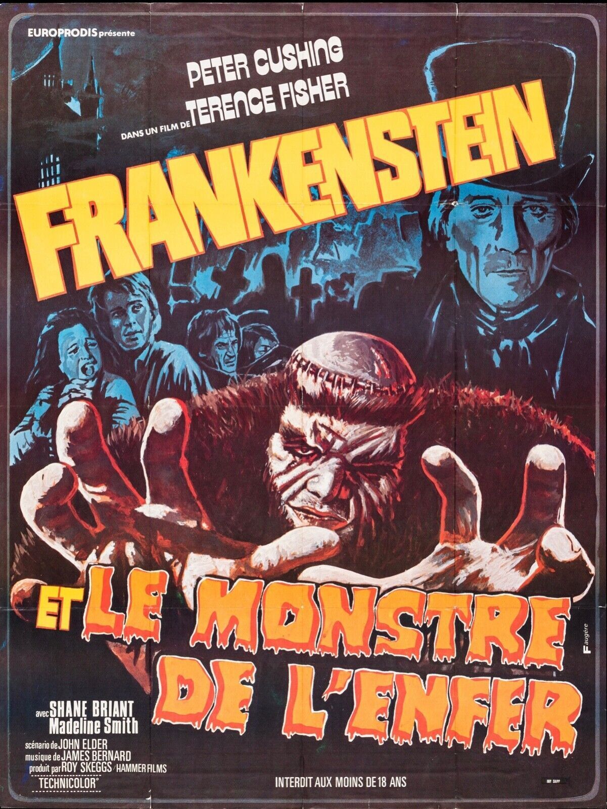 FRANKENSTEIN ET LE MONSTRE DE L’ENFER, PETER CUSHING, 1974, REPRO AFFICHE CINÉMA VINTAGE, HQ