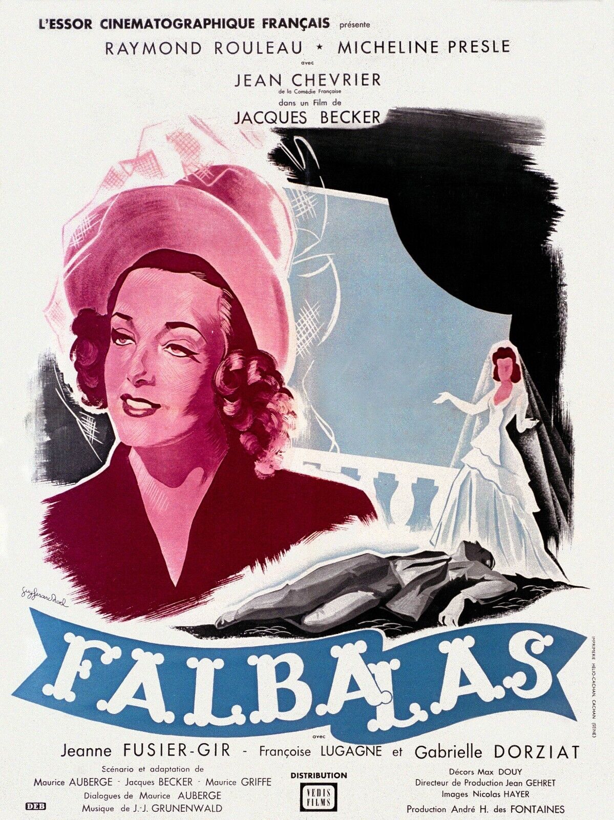 FALBALAS, JEANNE FUSIER-GIR, 1945, REPRODUCCIÓN DE CARTEL DE PELÍCULA, VINTAGE, HQ
