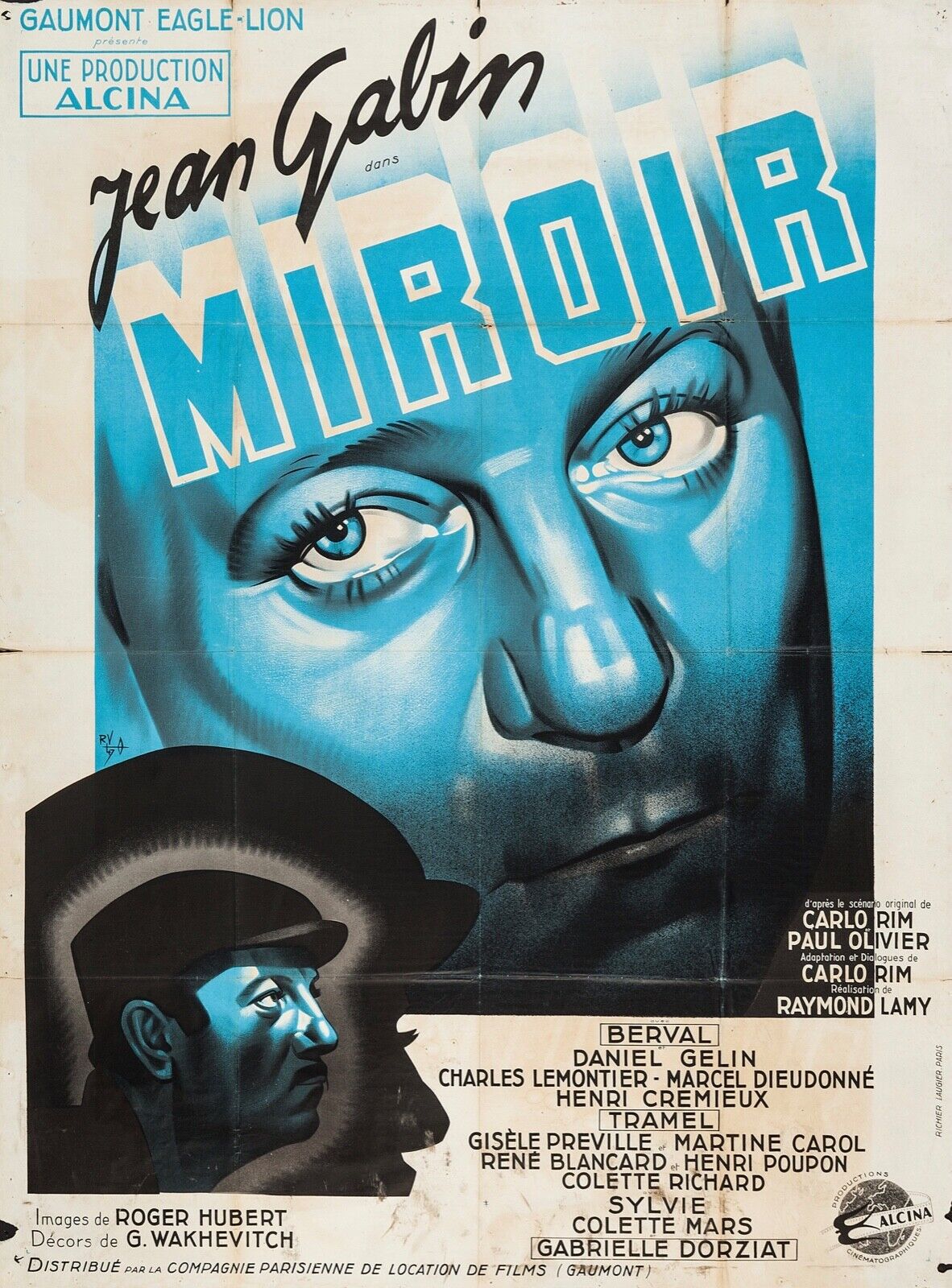 MIRROR, JEAN GABIN, MARTINE CAROL, 1947, REPRO VINTAGE CINEMA POSTER, HQ