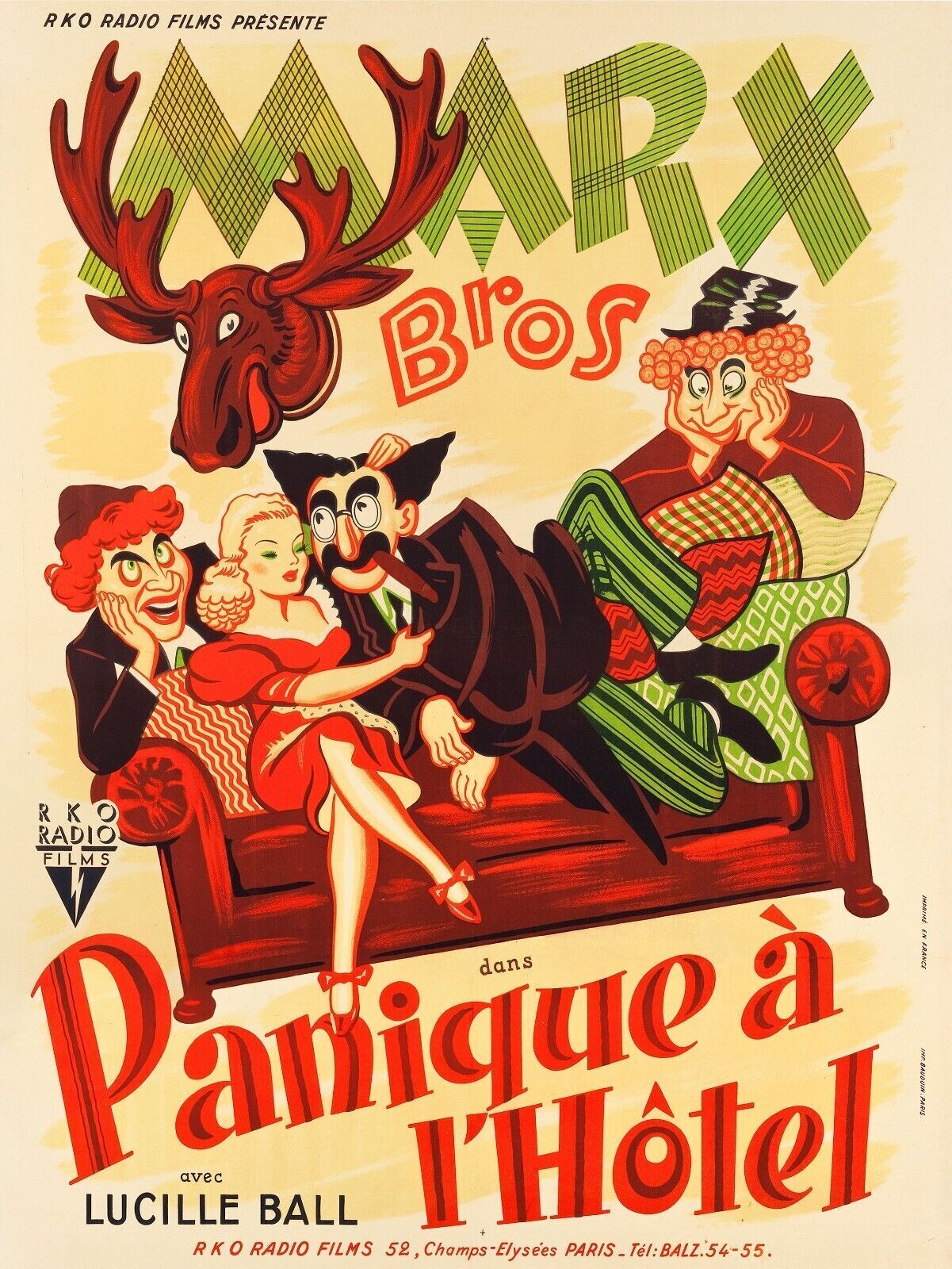 PANIC AT THE HOTEL, "ROOM SERVICE", MARX BROTHER, VINTAGE cinema poster reproduction, HQ