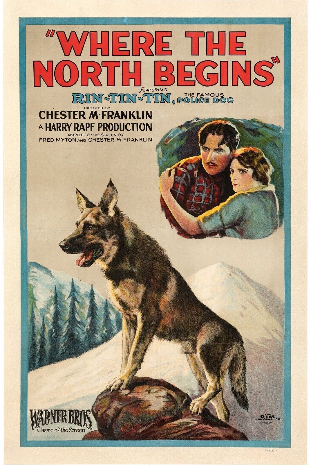 WHERE THE NORTH BEGINS, RIN TIN TIN 1923, repro affiche cinéma, HQ