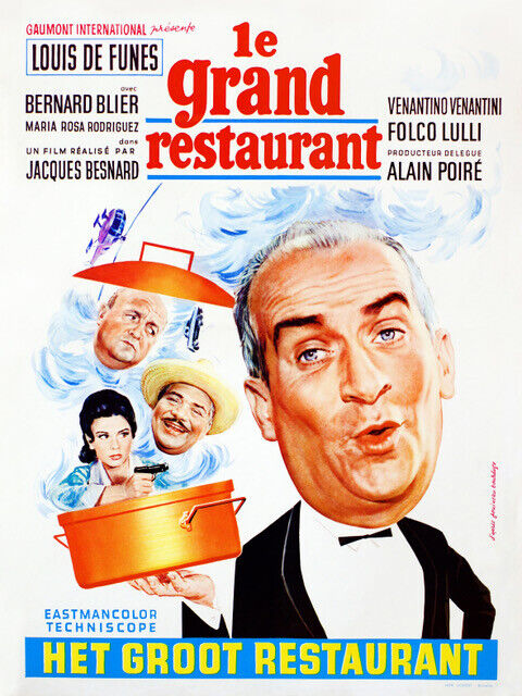 LE GRAND RESTAURANT, LOUIS DE FUNÈS, 1966, REPRO AFFICHE DE CINÉMA, VINTAGE, HQ