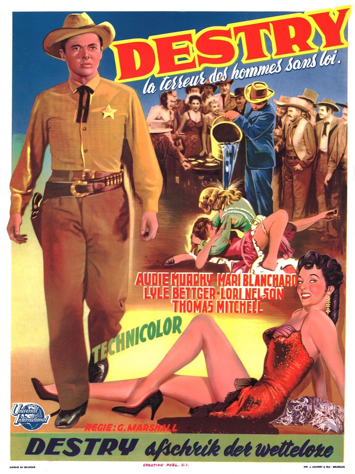 DESTRY, EL TERROR DE LOS SIN LEY, AUDIE MURPHY, 1954, REPRODUCCIÓN DE CARTEL DE PELÍCULA, VINTAGE, HQ