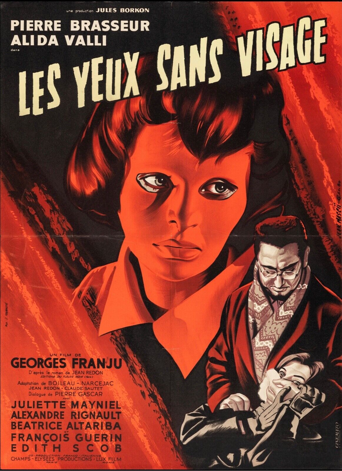 LES YEUX SANS VISAGE, PIERRE BRASSEUR, 1960, REPRO AFFICHE CINÉMA VINTAGE, HQ