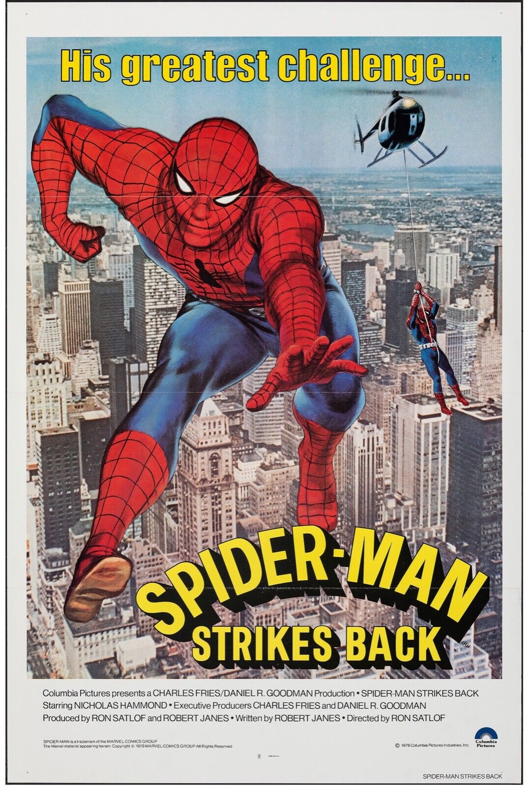 LA RIPOSTE DE L'HOMME-ARAIGNÉE, SPIDER-MAN STRIKES BACK, NICHOLAS HAMMOND,  1978, REPRO AFFICHE VINTAGE CINEMA, HQ