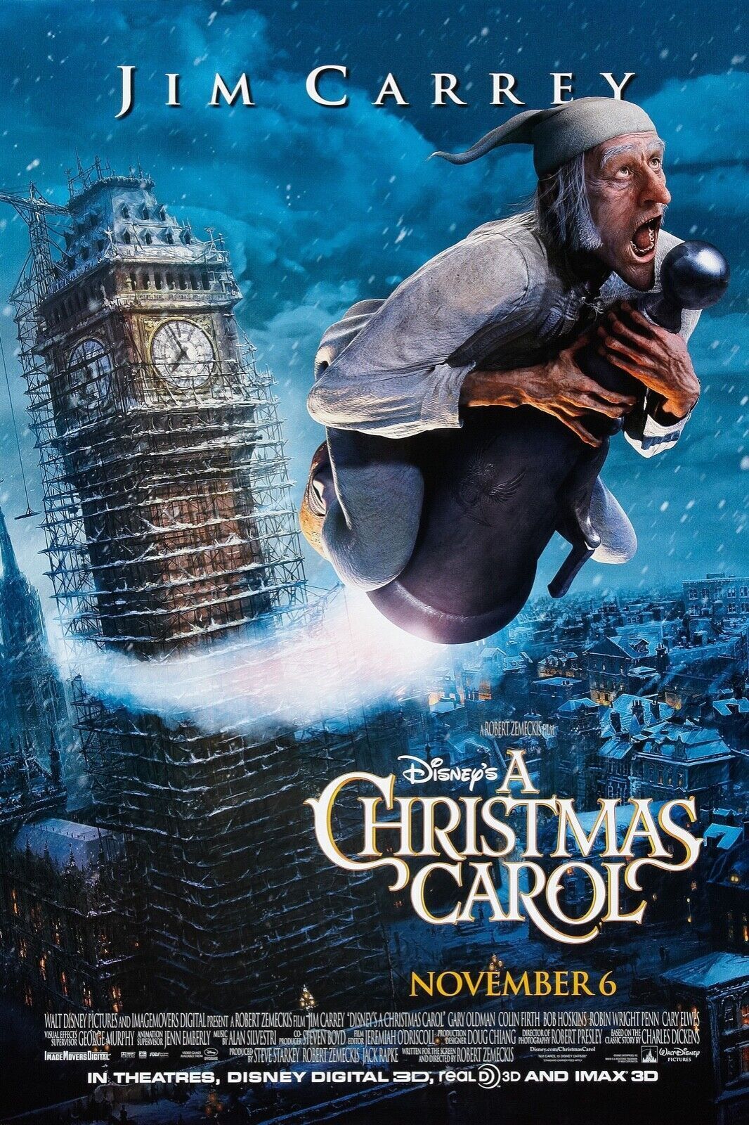 TO CHRISTMAS CAROL, JIM CARREY, 2009, REPRO MOVIE POSTER, VINTAGE, HQ