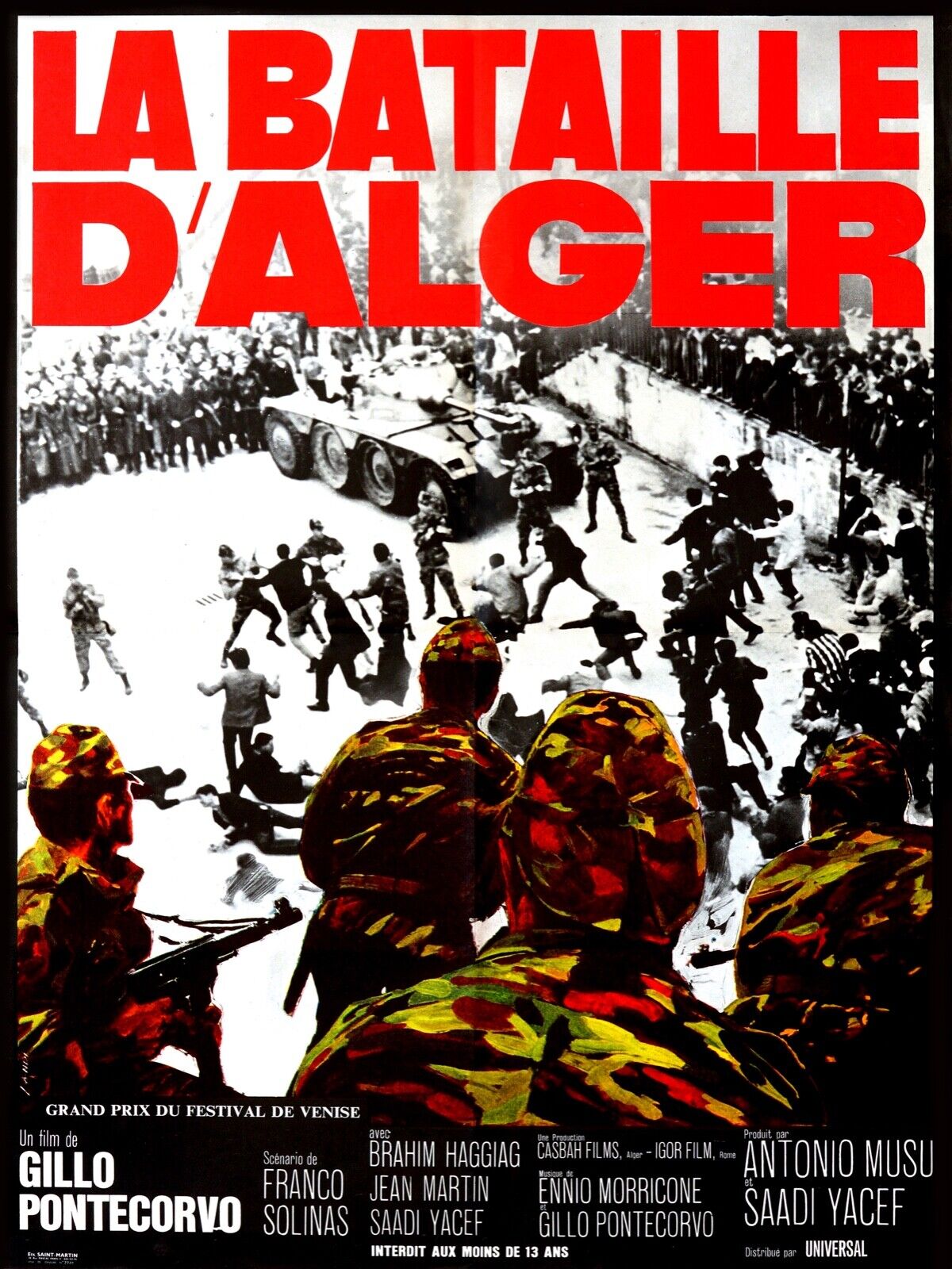 LA BATAILLE D’ALGER, GILLO PONTECORVO, 1966, REPRO MOVIE POSTER, VINTAGE, HQ