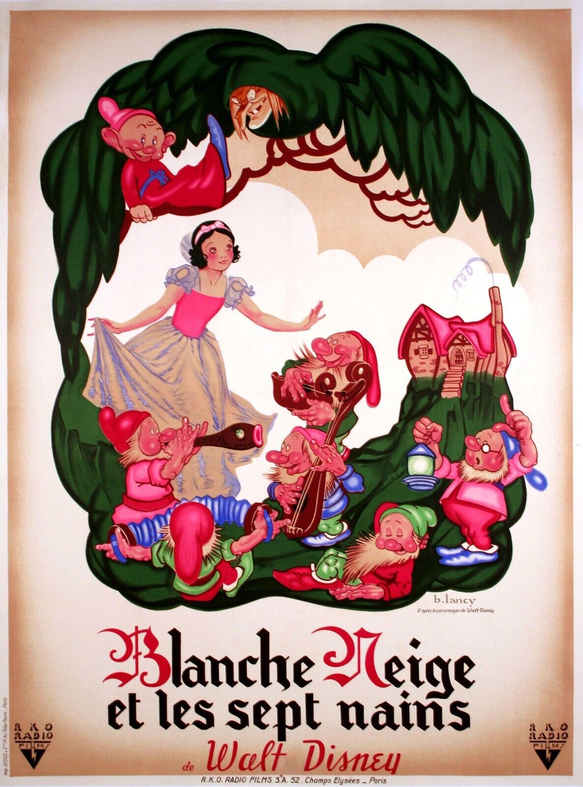 BLANCHE-NEIGE ET LES SEPT NAINS, WALT DISNEY, 1937, REPRO MOVIE POSTER, VINTAGE, HQ
