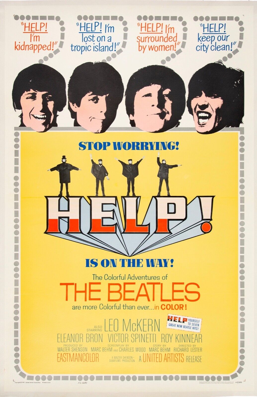 HELP, THE BEATLES, REPRO AFFICHE CINEMA VINTAGE
