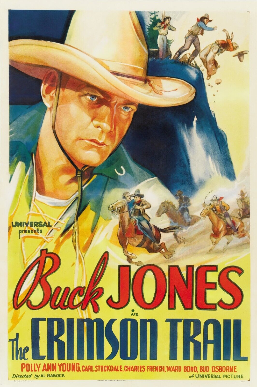 THE CRIMSON TRAIL, BUCK JONES, 1935, REPRO AFFICHE DE CINEMA VINTAGE, HQ