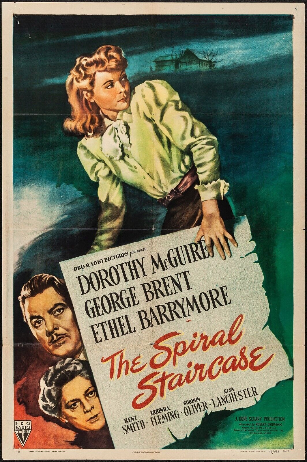 THE SPIRAL STAIRCASE, GEORGE BRENT 1946, cinema poster reproduction, HQ