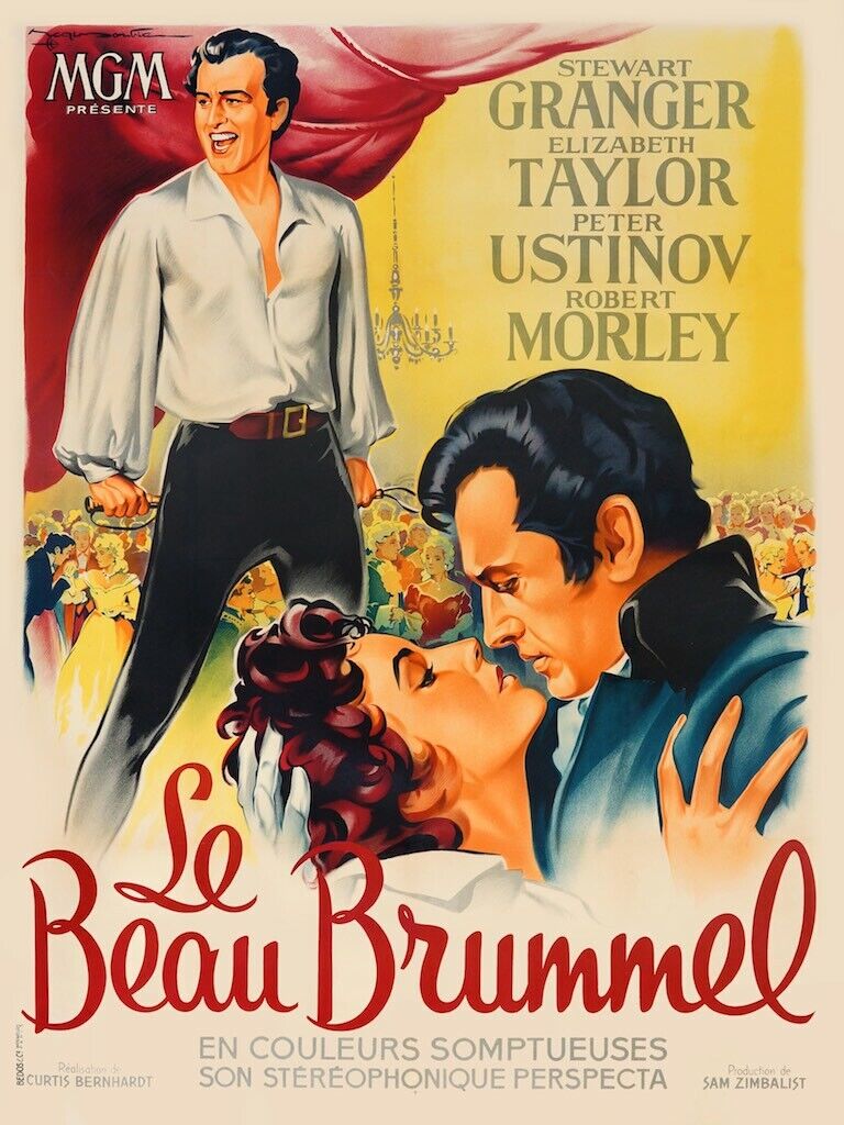 BEAU BRUMMELL, STEWART GRANGER, 1954, REPRODUCCIÓN DE CARTEL DE PELÍCULA, VINTAGE, SEGUNDA CALIDAD