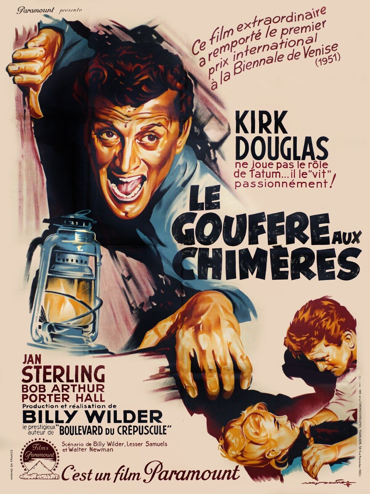 LE GOUFFRE AUX CHIMERES, KIRK DOUGLAS, 1951, REPRO AFFICHE CINEMA VINTAGE, HQ