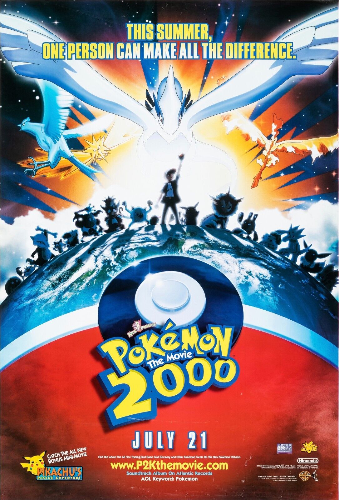 POKÉMON 2000 : LE POUVOIR EST EN TOI, KUNIHIKO YUYAMA, 1999, Repro affiche de cinema VINTAGE, HQ