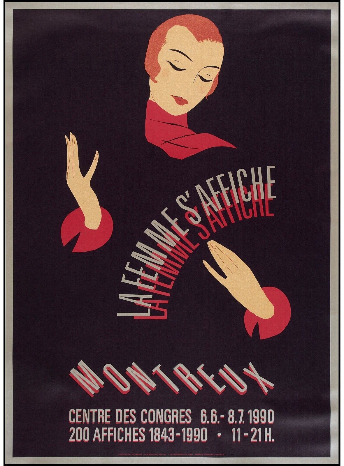 LA FEMME S'AFFICHE, MONTREUX, REPRO AFFICHE PUBLICITAIRE VINTAGE, HQ