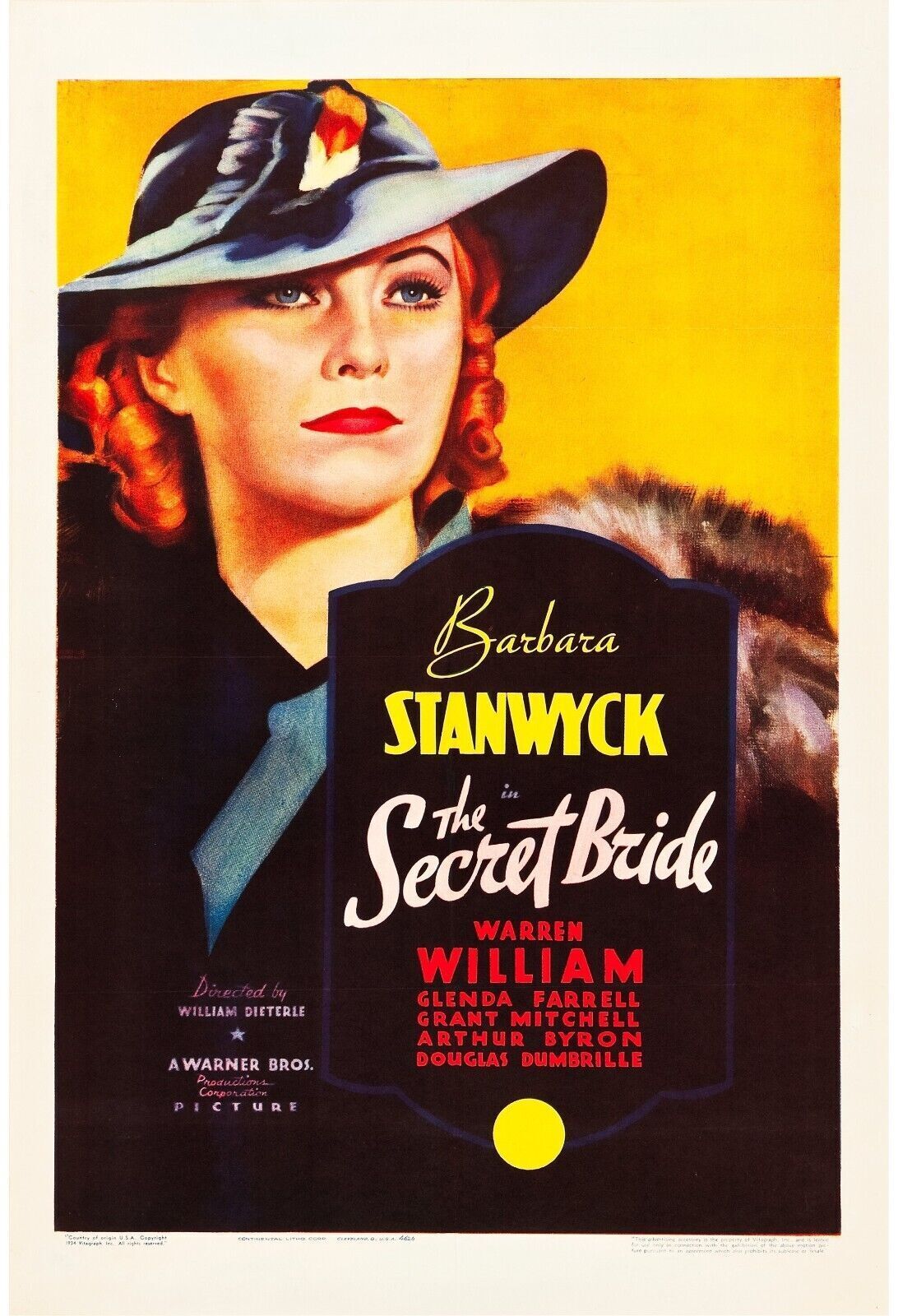 MATRIMONIO SECRETO, BARBARA STANWYCK, 1934, Póster de cine réplica, VINTAGE, HQ
