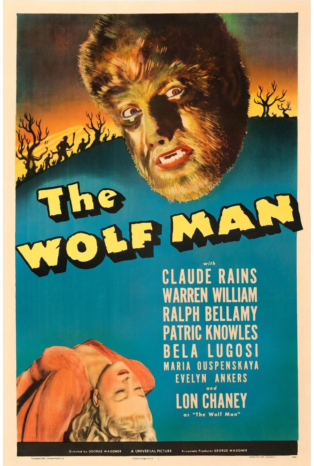 LE LOUP-GAROU, THE WOLF MAN, CLAUDE RAINS, 1941, repro affiche de cinema, VINTAGE, HQ