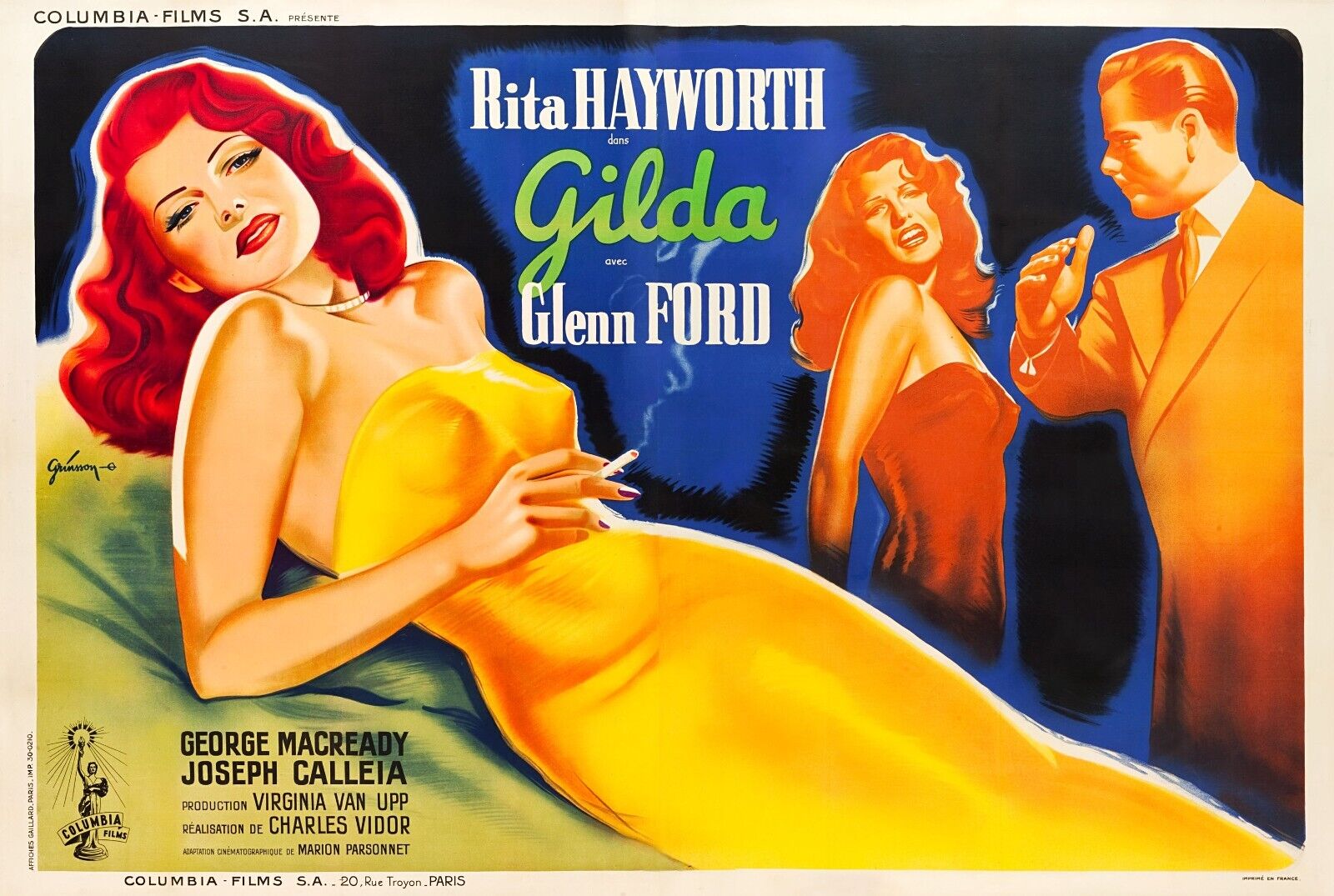 GILDA GLEEN FORD REPRO AFFICHE CINEMA VINTAGE SUR TOILE