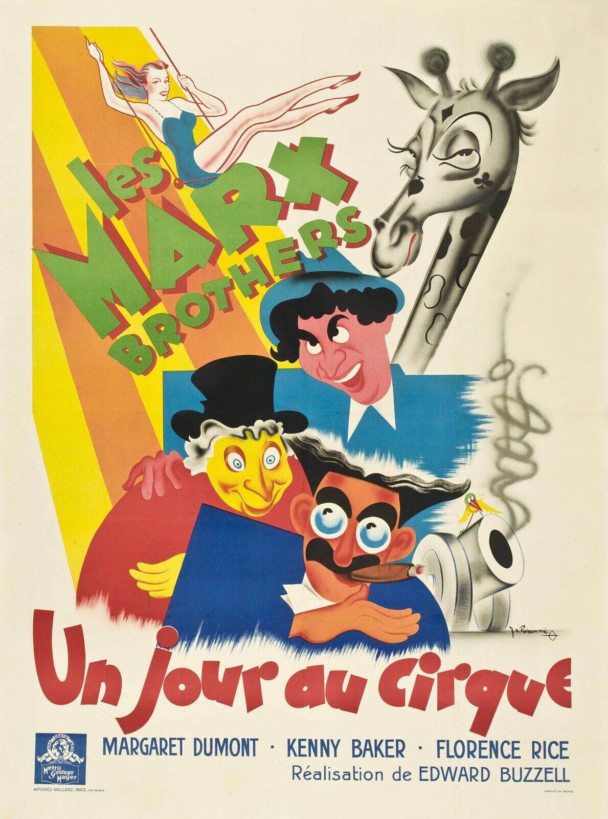 UN JOUR AUX CIRQUE, LES MARX BROTHERS, 1939, REPRO AFFICHE  CINEMA VINTAGE, HQ