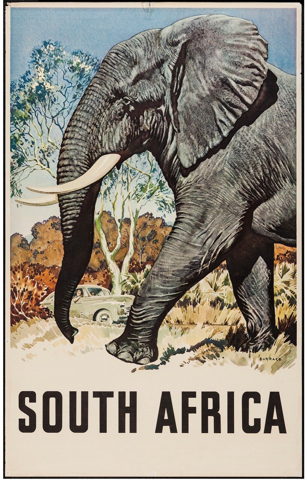 SOUTH AFRICA, ELEPHANT, REPRO PUBLICITY POSTER, VINTAGE, HQ