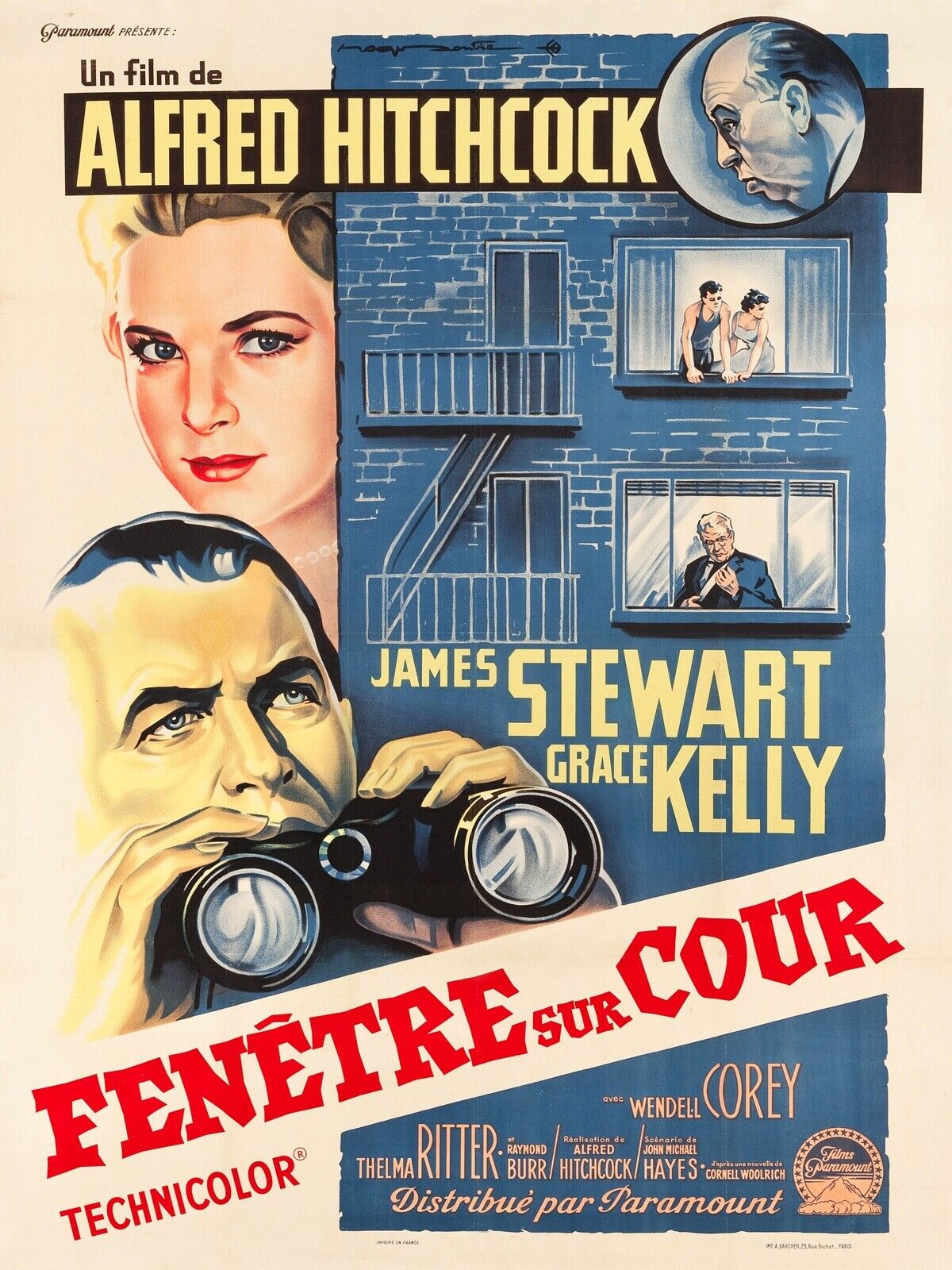 REAR WINDOW, ALFRED HITCHCOCK, VINTAGE CINEMA POSTER REPRO