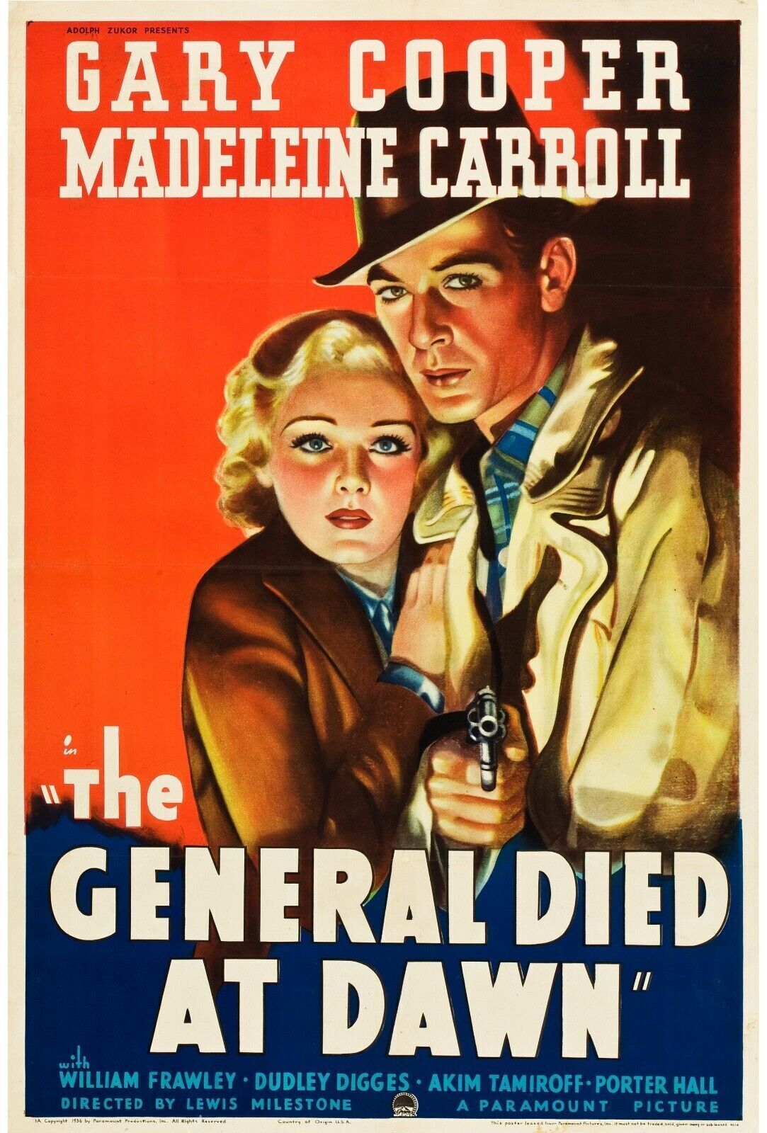 LE GÉNÉRAL EST MORT À L’AUBE, GARY COOPER, 1936, repro affiche cinéma, VINTAGE, HQ