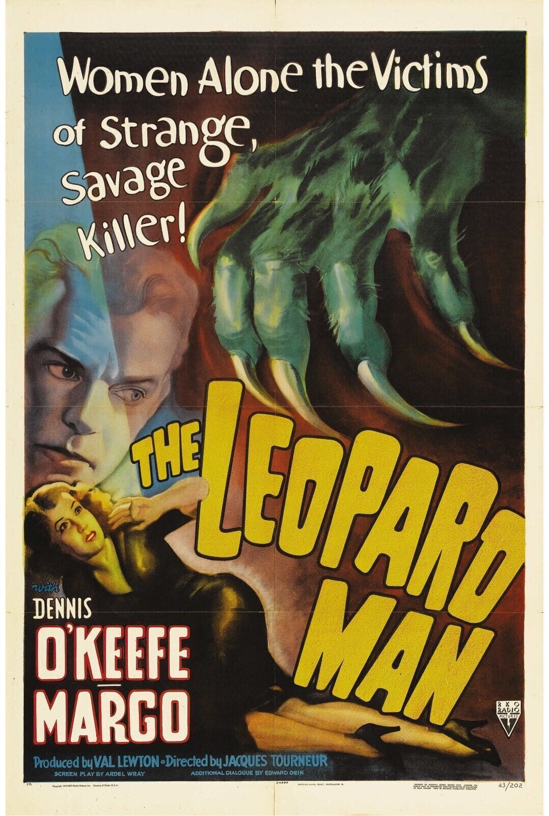 L’HOMME LÉOPARD, DENNIS O’KEEFE, 1943, REPRO AFFICHE CINÉMA VINTAGE, HQ