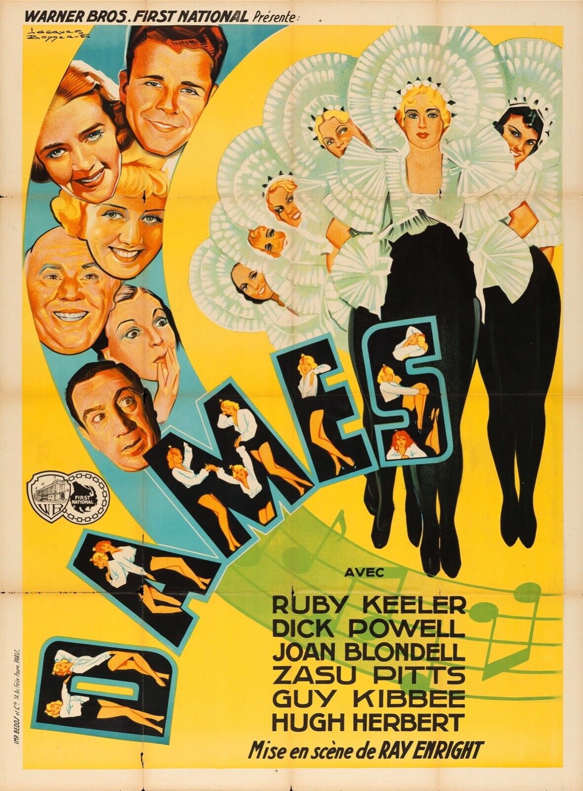 DAMAS, RUBY KEELER, DICK POWELL, REPRODUCCIÓN DE CARTEL DE CINE VINTAGE