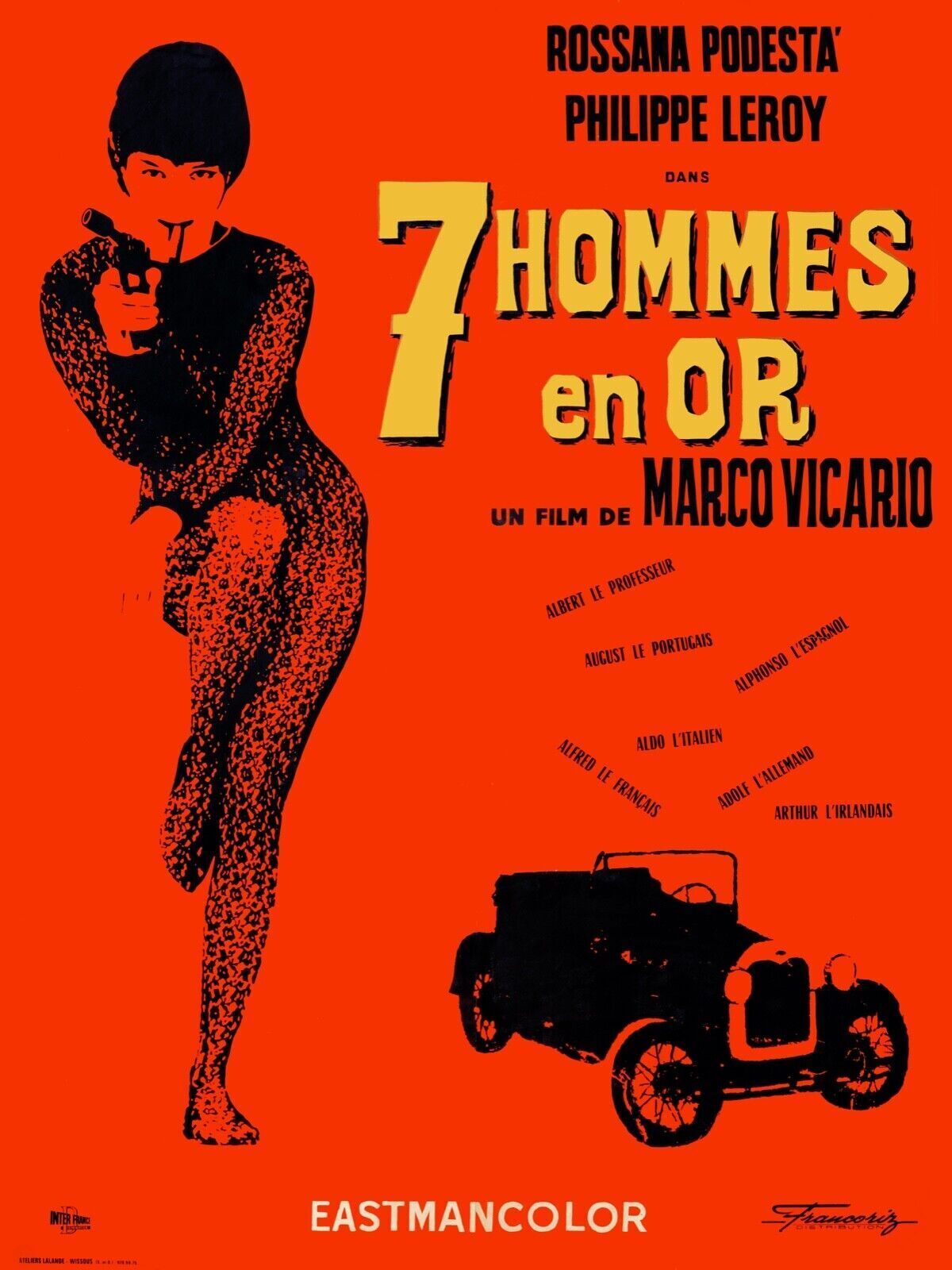 7 MEN IN GOLD, MARCO VICARIO, 1965, Reproduction cinema poster, VINTAGE, HQ