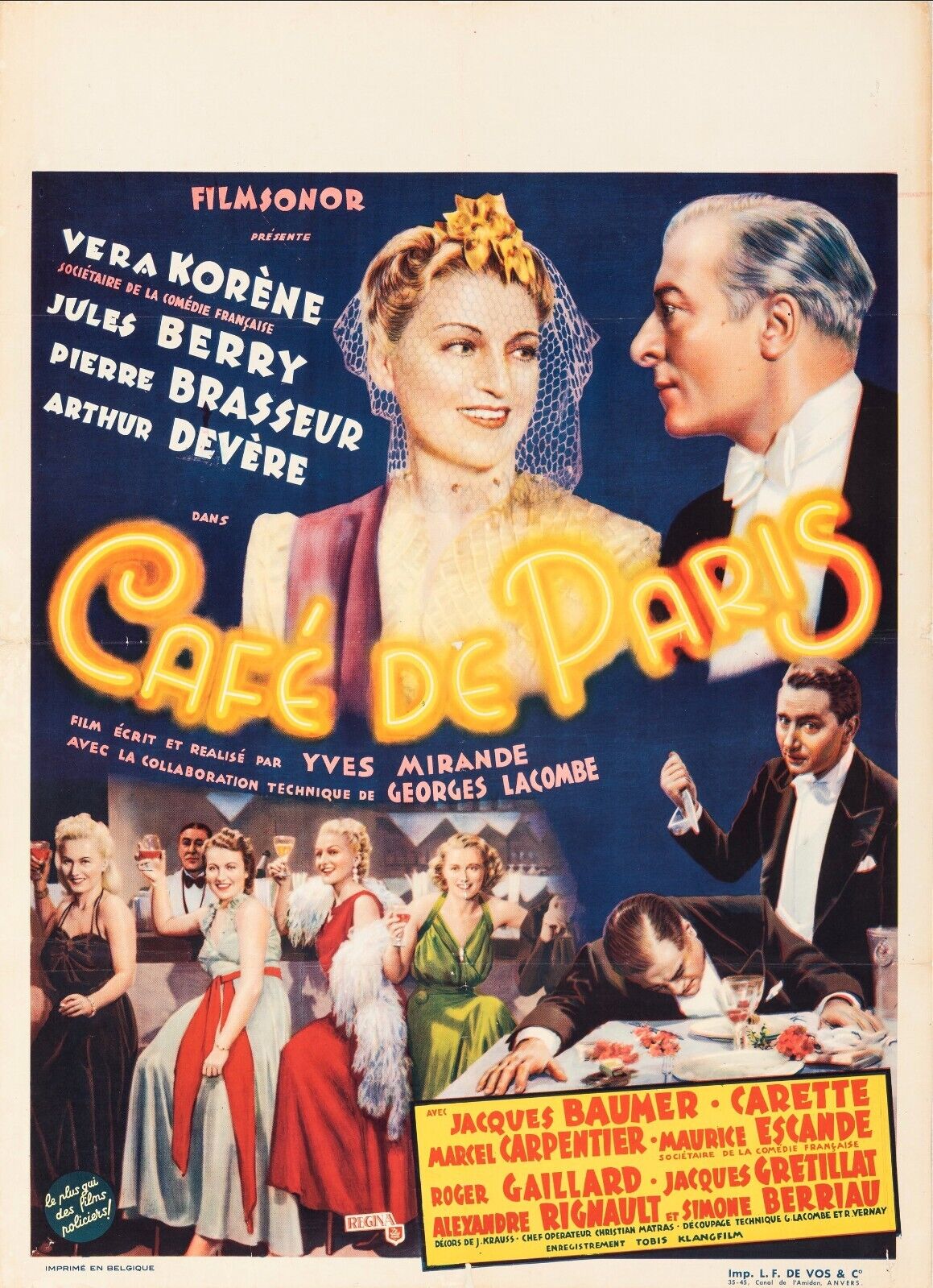 EL CAFÉ DE PARÍS, VERA KORÈNE, 1938, REPRODUCCIÓN DE CARTEL DE CINE VINTAGE, SEDE