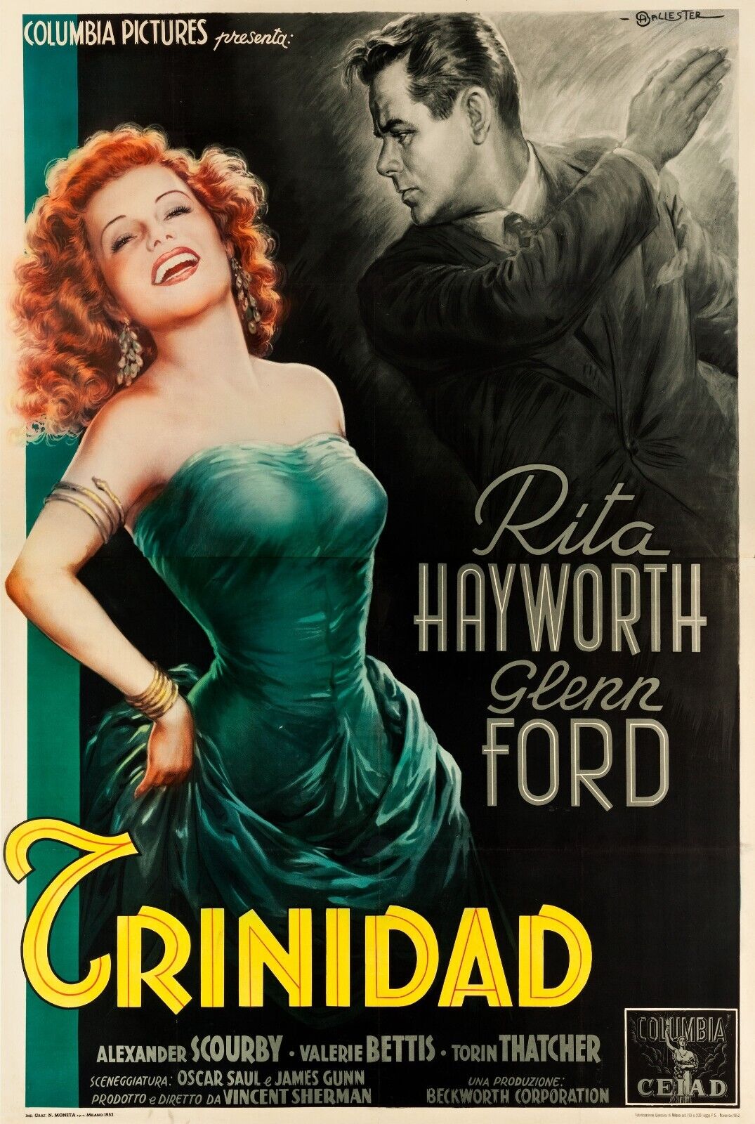 EL CASO TRINIDAD, RITA HAYWORTH, VINCENT SHERMAN, 1952, REPRODUCCIÓN DE CARTEL DE CINE VINTAGE DE ALTA CALIDAD