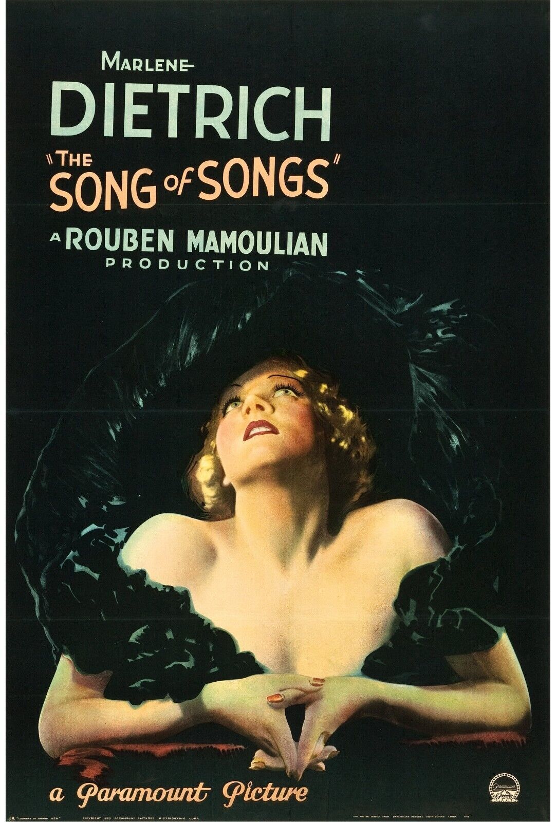 CANTAR DE LOS CANTARES, MARLENE DIETRICH, 1933, REPRODUCCIÓN DE CARTEL DE CINE VINTAGE DE ALTA CALIDAD
