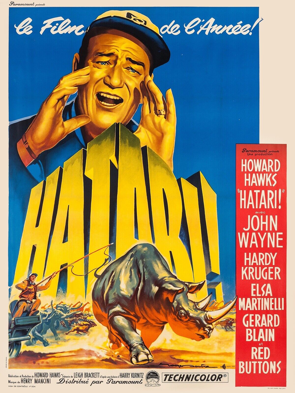 ¡HATARI!, JOHN WAYNE, 1962, REPRODUCCIÓN DE CARTEL DE PELÍCULA, VINTAGE, HQ