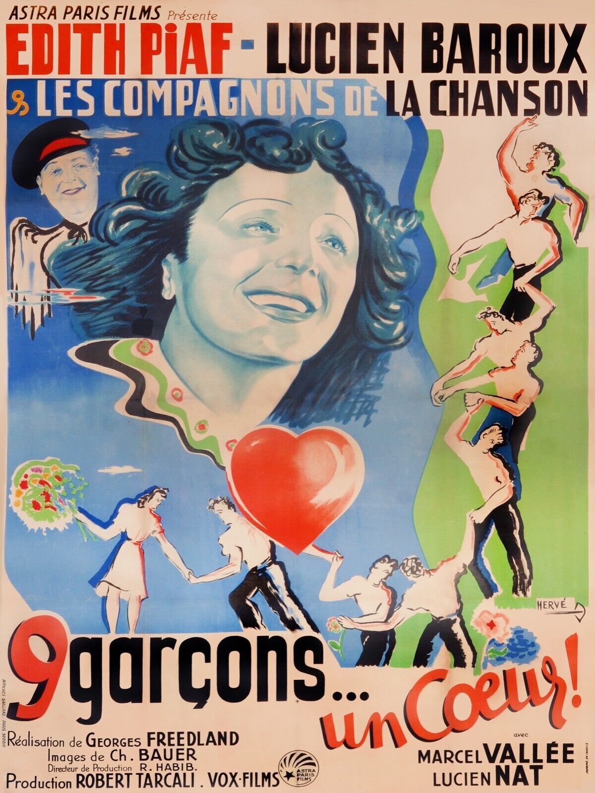 9 BOYS... ONE HEART, ÉDITH PIAF, 1948, REPRO MOVIE POSTER, VINTAGE, HQ