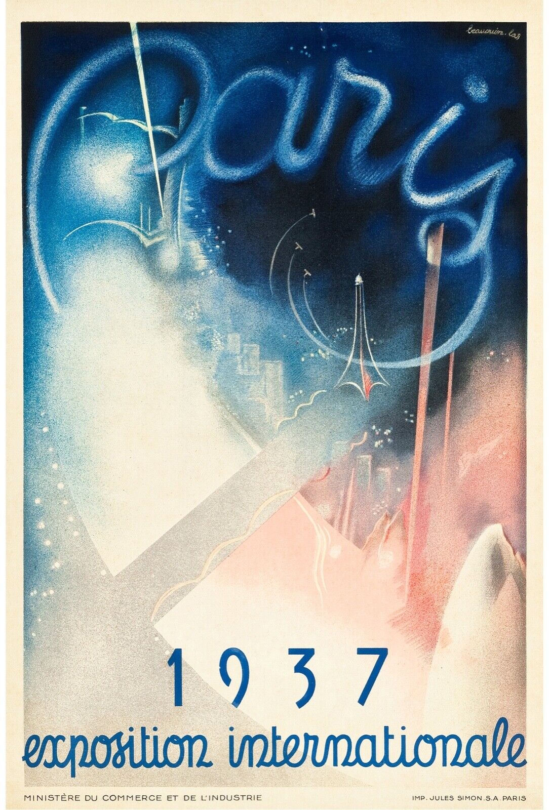 EXPOSICIÓN UNIVERSAL DE PARÍS 1937, Reproducción de cartel publicitario, VINTAGE HQ