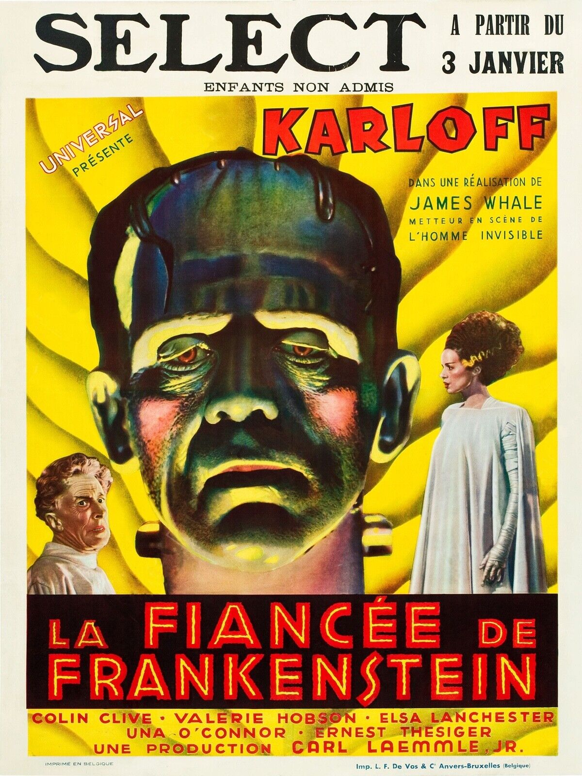LA FIANCÉE DE FRANKENSTEIN, BORIS KARLOFF, 1935, REPRO AFFICHE CINEMA VINTAGE, HQ