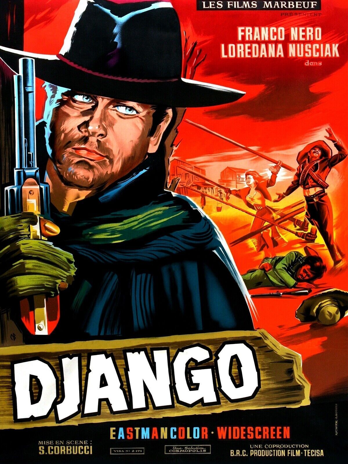 DJANGO, FRANCO NERO, 1966, REPRODUCCIÓN DE CARTEL DE PELÍCULA, VINTAGE, ALTA CALIDAD