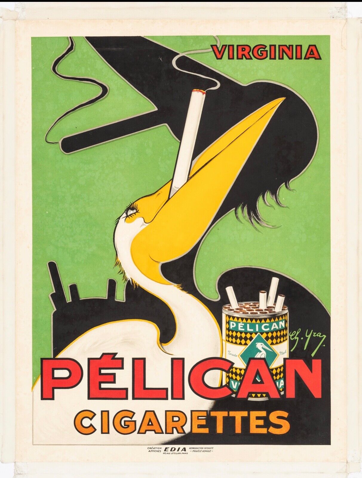 PÉLICAN CIGARETTES, REPRO AFFICHE PUBLICITÉ VINTAGE
