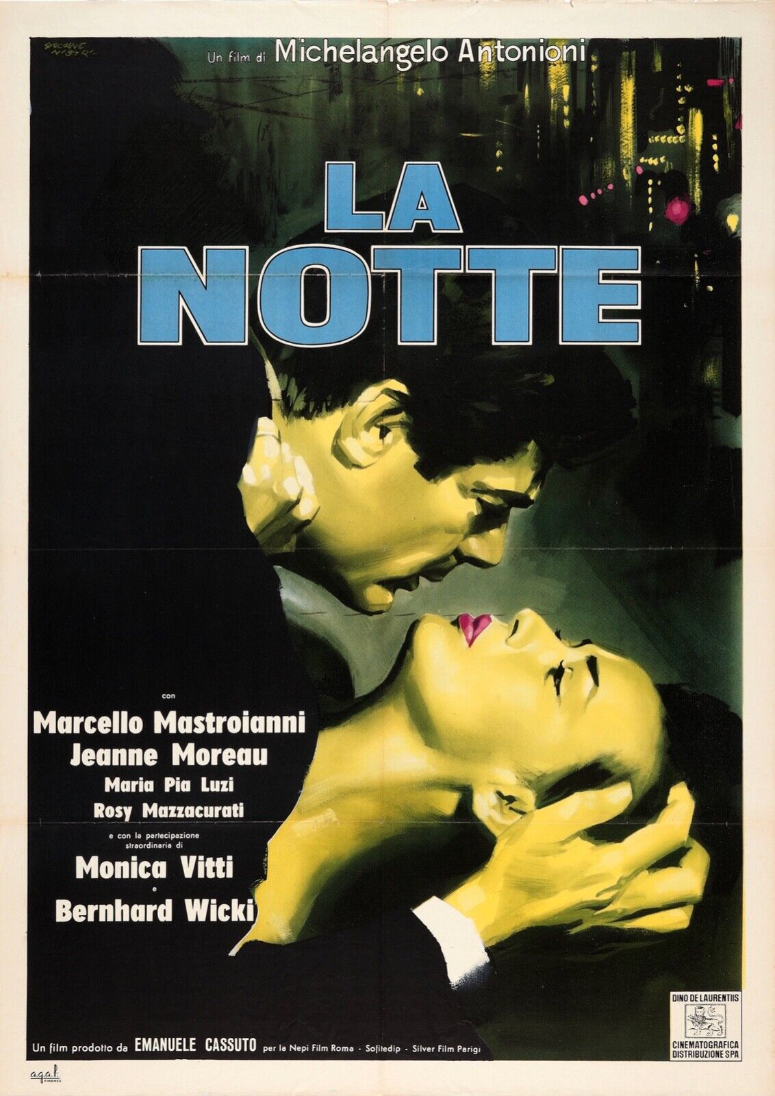 LA NUIT, MARCELLO MASTROIANNI, Repro Affiche Cinema VINTAGE, HQ