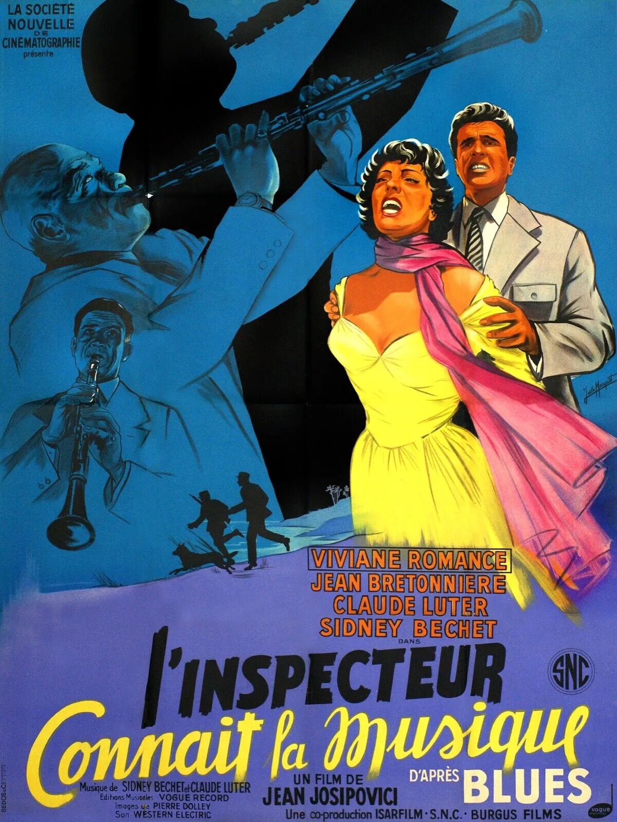 THE INSPECTOR KNOWS THE MUSIC, JEAN BRETONNIÈRE, 1956, REPRO MOVIE POSTER, VINTAGE, HQ