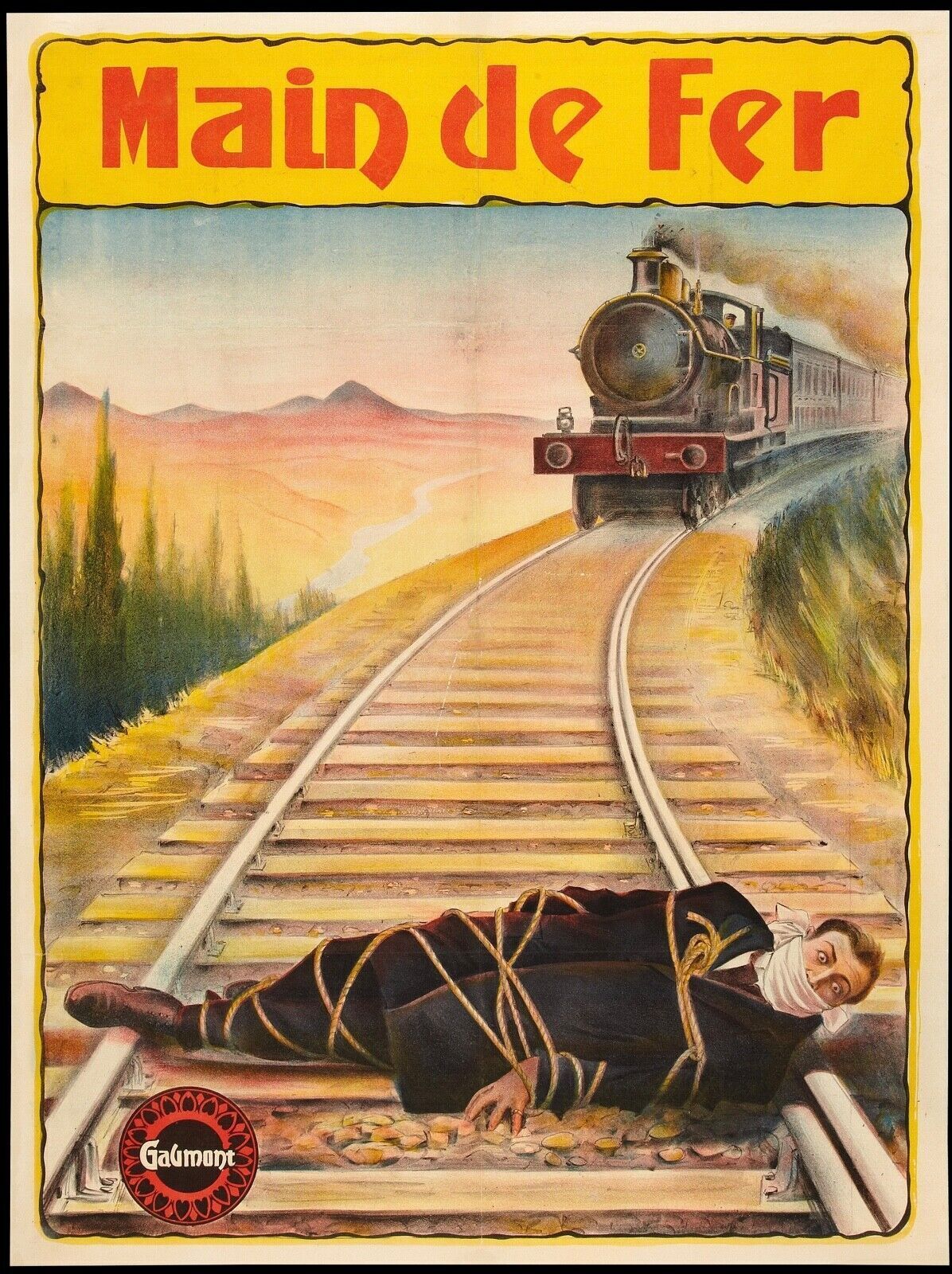 MAIN DE FER, REPRO AFFICHE CINÉMA VINTAGE TRAIN, HQ