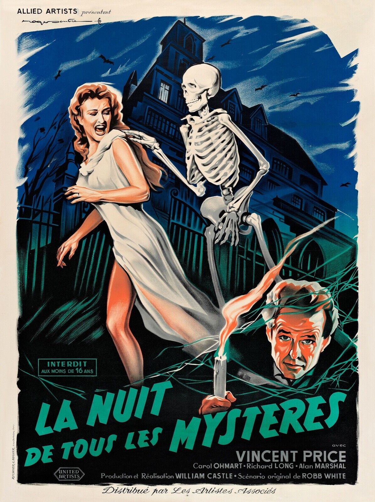 LA NUIT DE TOUS LES MYSTÈRES,VINCENT PRICE, 1959, REPRO AFFICHE CINÉMA VINTAGE, HQ