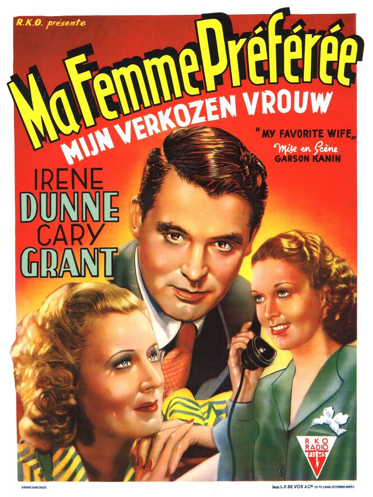 MI ESPOSA FAVORITA, IRENE DUNNE, 1940, REPRODUCCIÓN DE CARTEL DE CINE VINTAGE, HQ