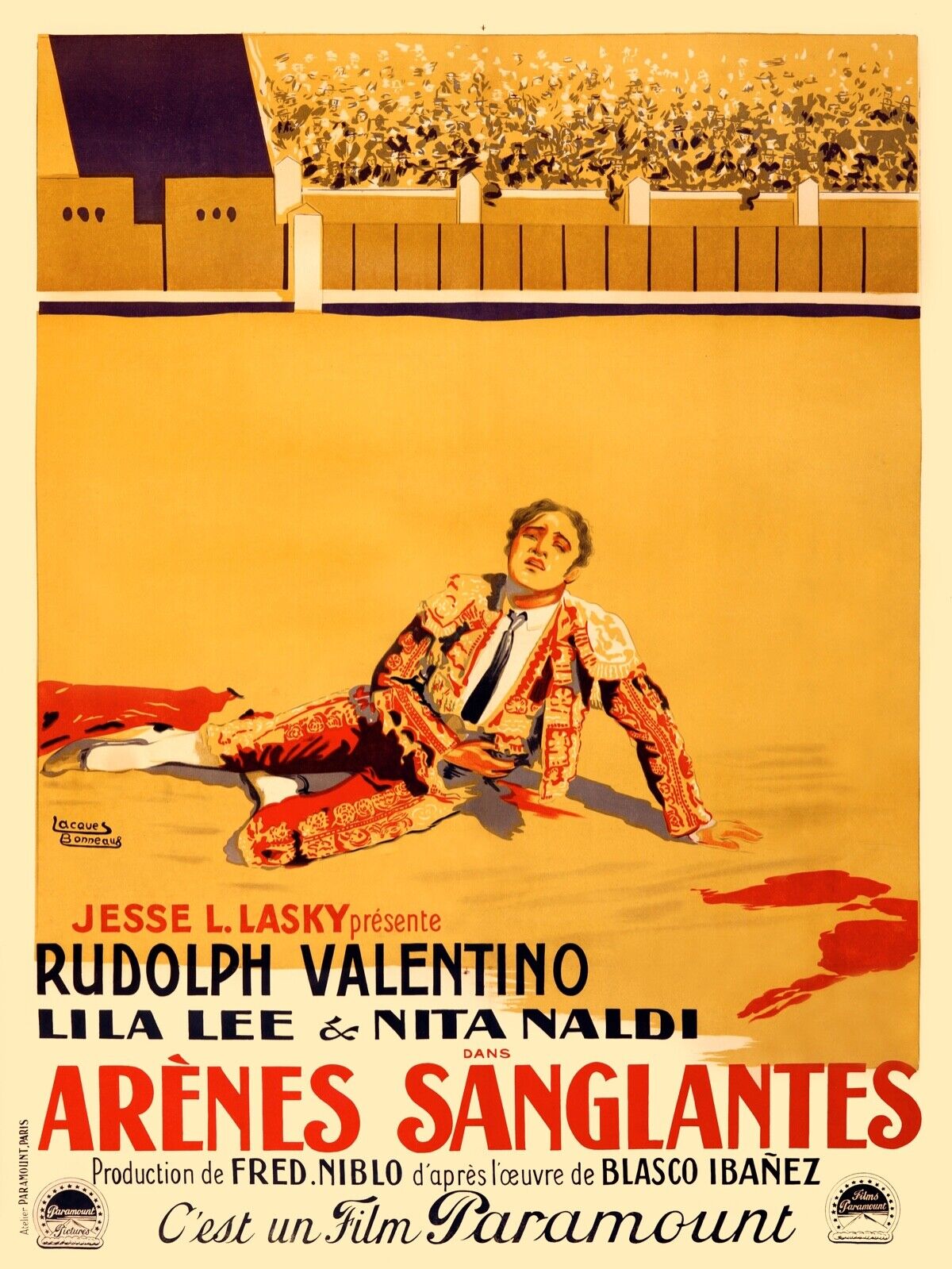 ARENAS SANGRIENTAS, RUDOLPH VALENTINO, 1922, REPRODUCCIÓN DE CARTEL DE PELÍCULA, VINTAGE, HQ