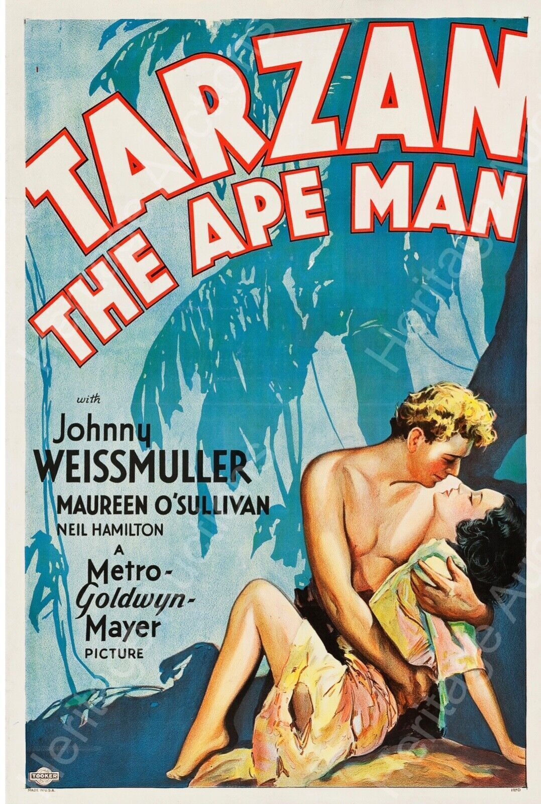 TARZAN THE APE MAN, TARZAN THE APE MAN, JOHNNY WEISSMULLER, 1932, REPRO VINTAGE CINEMA POSTER, HQ